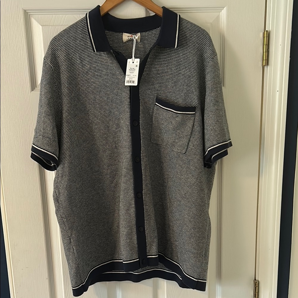 Marine Layer Men's Button Down Shirt - Navy and White